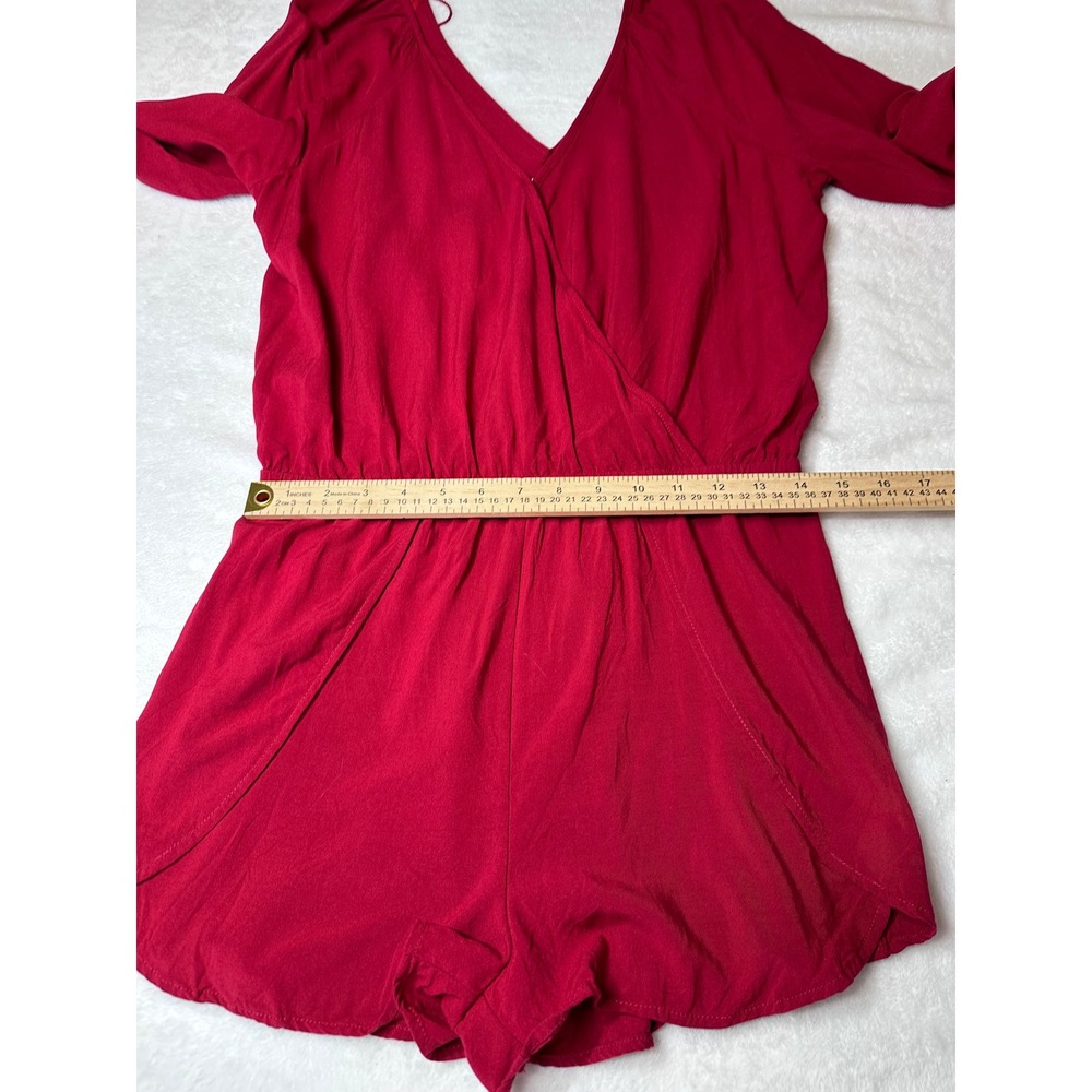 Express Red Long Sleeve Crochet Lace Surplice Romper Size Medium Tassel Back Tie - Picture 4 of 9